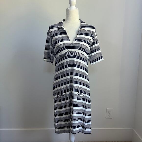 Tori Richard Dresses & Skirts - Tori Richard Honolulu Jaxon Navy White Striped Short Sleeve Knit Dress Medium